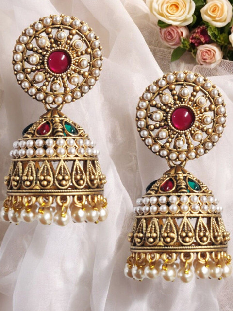Anouk Gold-Plated Artificial Beads Dome Shaped Jhumkas