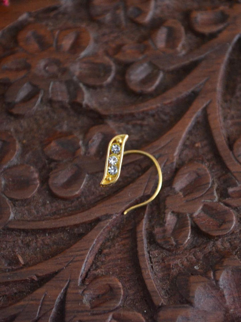 SHREEVARAM Cubic Zirconia Diamond Gold-Plated Brass Nose Ring