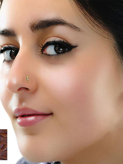 SHREEVARAM Cubic Zirconia Diamond Gold-Plated Brass Nose Ring - Image 2