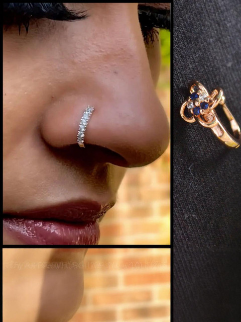 SHREEVARAM Pack of 2 Silver Plated Brass Nose Ring