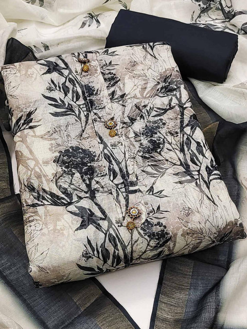 Peachmode White Printed Unstitched Dress Material