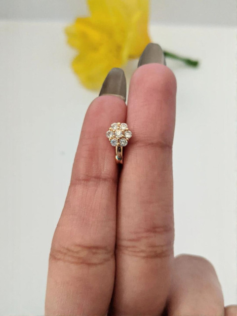 SHREEVARAM Cubic Zirconia Diamond Gold-Plated Brass Nose Ring