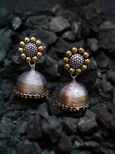 Sangria German Oxidized Silver Dome Shaped Jhumkas