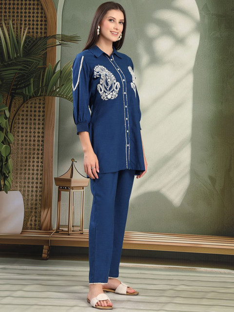 Nayam By Lakshita Women Embroidered Straight Cotton Kurta & Palazzo Set - Image 4