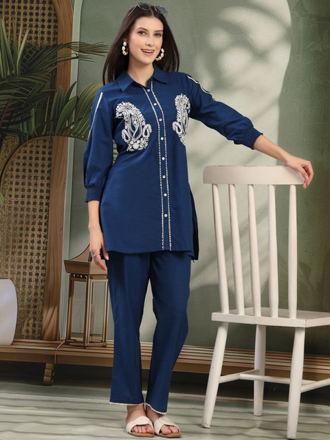 Nayam By Lakshita Women Embroidered Straight Cotton Kurta & Palazzo Set - Image 7