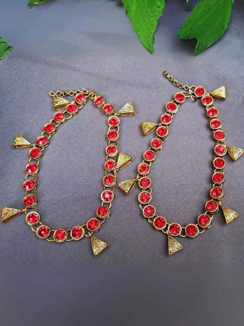 Vidhya Kangan Pack Of-2 Red Stone Stud Brass Anklet