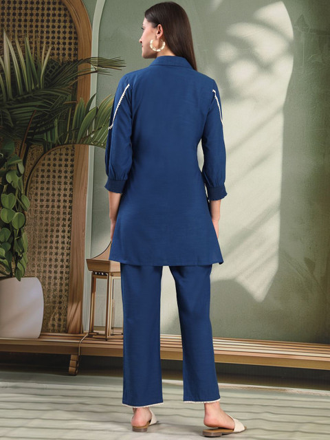 Nayam By Lakshita Women Embroidered Straight Cotton Kurta & Palazzo Set - Image 6