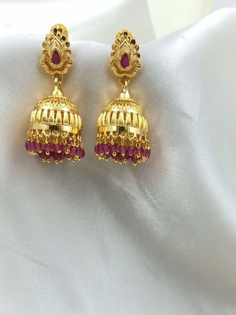 PRS GOLD COVERING Gold-Plated Artificial Stones Studded & Beads Beaded Dome Shaped Jhumkas