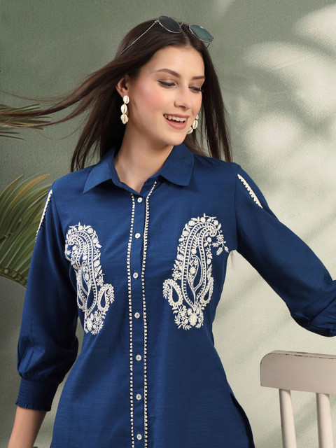 Nayam By Lakshita Women Embroidered Straight Cotton Kurta & Palazzo Set - Image 2
