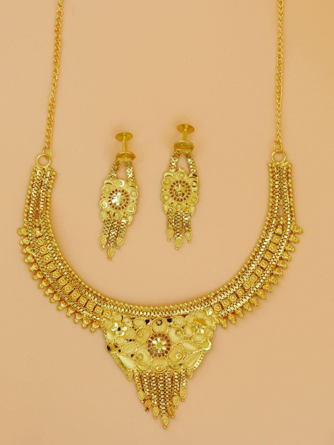 Anouk Gold-Plated Traditional Gold-Plated Bridal Necklace & Earring Set