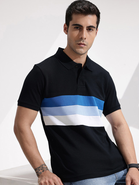 INVICTUS Striped Polo Collar Pure Cotton T-shirt