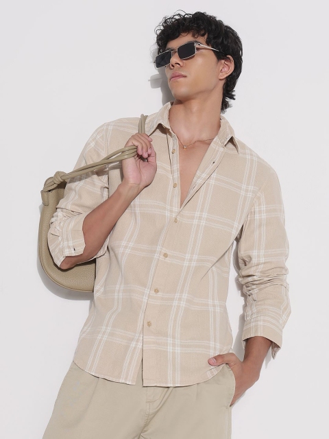 SHOWOFF Cotton Comfort Slim Fit Windowpane Checks Checked Casual Shirt