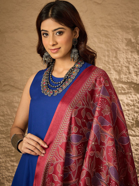 InWeave Round Neck A-Line Kurta With Palazzos And Dupatta - Image 2