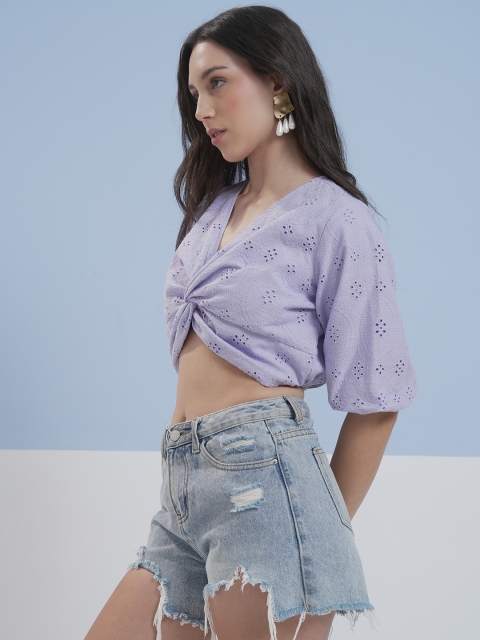 Vara By Vishudh Pure Cotton Schiffli Twist & Knot Top - Image 5