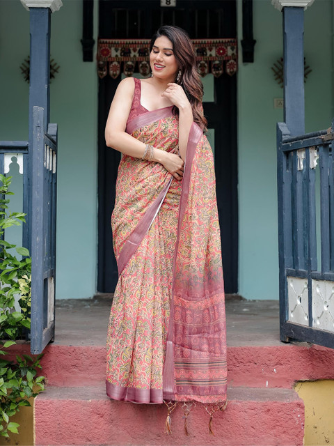 All About You Floral Printed Pure Linen Saree