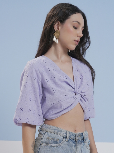 Vara By Vishudh Pure Cotton Schiffli Twist & Knot Top - Image 6