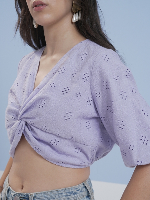 Vara By Vishudh Pure Cotton Schiffli Twist & Knot Top - Image 4