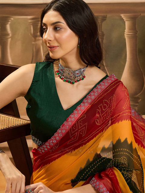 Sangria Bandhani Printed Saree With Blouse Piece