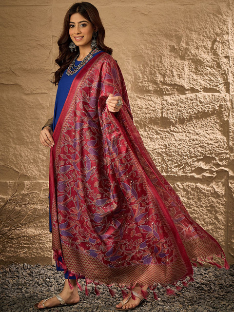 InWeave Round Neck A-Line Kurta With Palazzos And Dupatta - Image 4