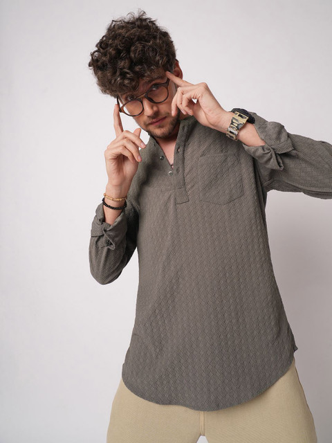 VASTRADO Men Woven Design Mandairan Coller Thread Work Jacquard Pathani Kurta
