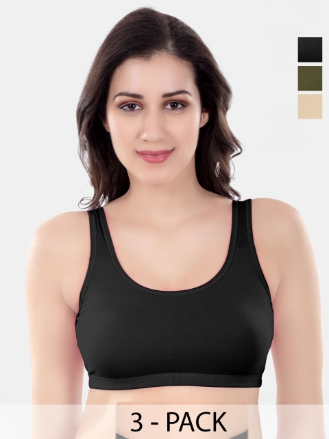 Selsia Women Pack Of 3 Full Coverage Non-Wired Non Padded Workout Bra