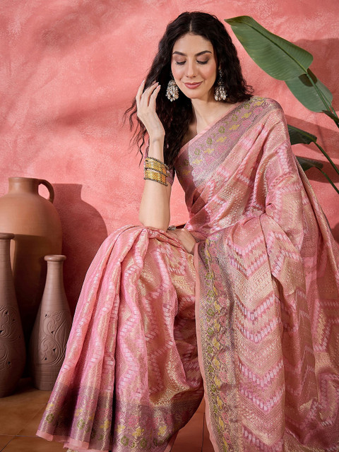 Sangria Ethnic Motifs Woven Design Zari Detail Saree With Unstitched Blouse