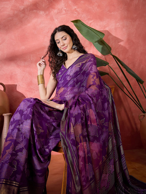 Sangria Floral Printed Saree with Unstitched Blouse