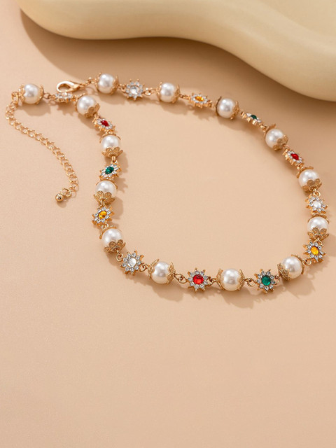 StyleCast x Revolte Gold-Plated Artificial Stones Studded & Pearls Beaded Necklace