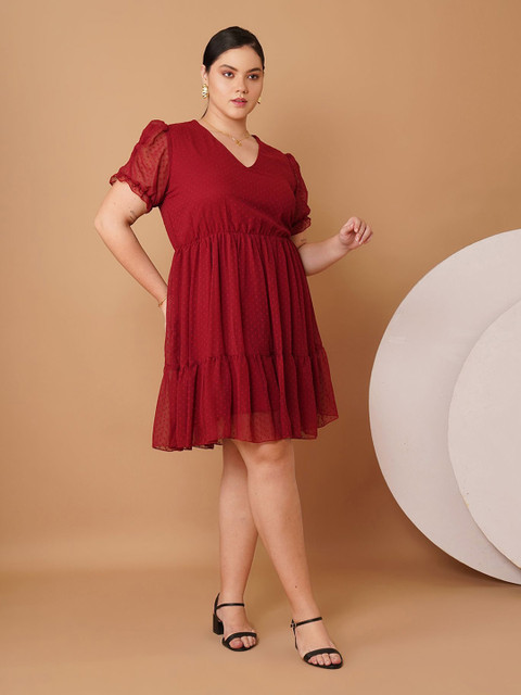 Sztori Women Self Design Solid Georgette Fit & Flare Knee Length Dress