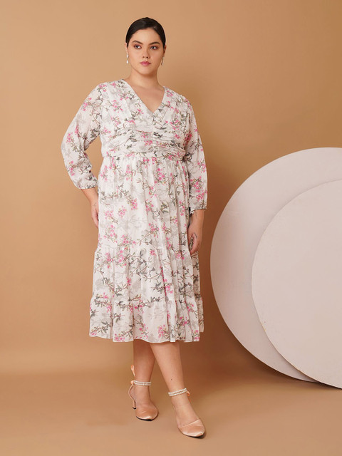 Sztori Women Floral Print Georgette Fit & Flare Midi Dress