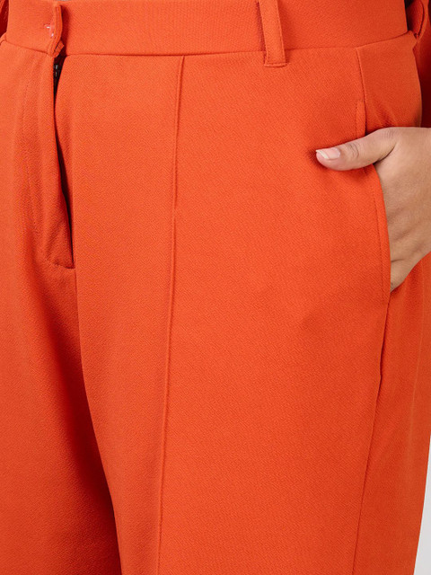 Globus Gloplus V-Neck Puff Sleeves Solid Plus Size Top & Trousers Workwear Co-Ord Set - Image 3