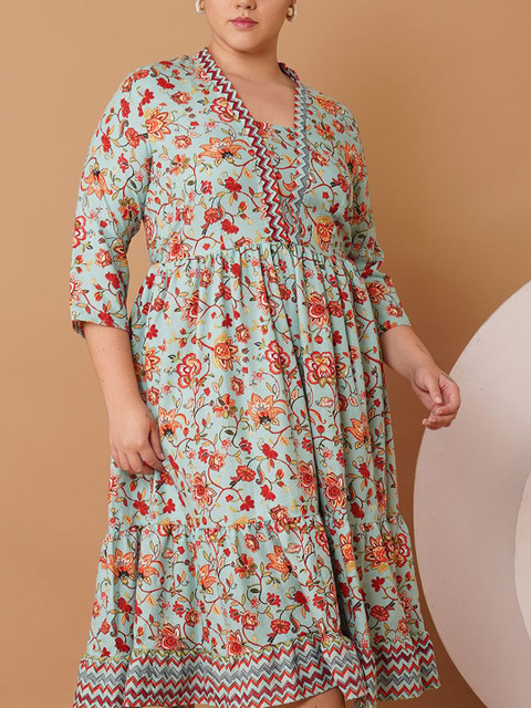 Sztori Women Floral Printed V-Neck Fit & Flare Midi Dress - Image 2