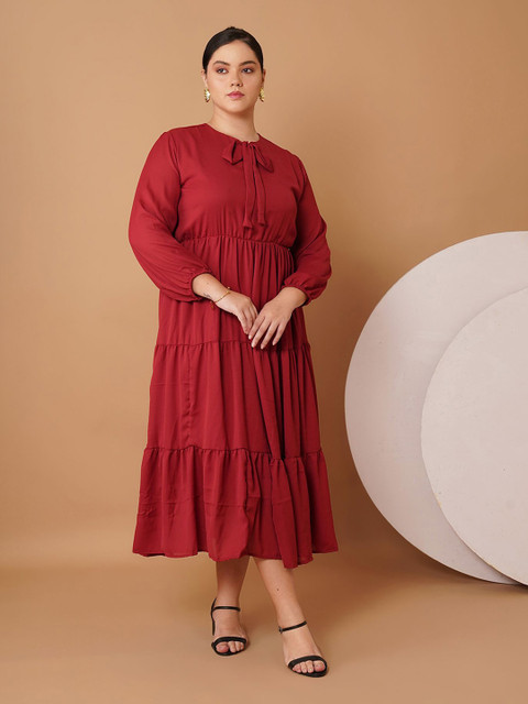 Sztori Women Tie-Up Neck Tiered Fit & Flare Midi Dress