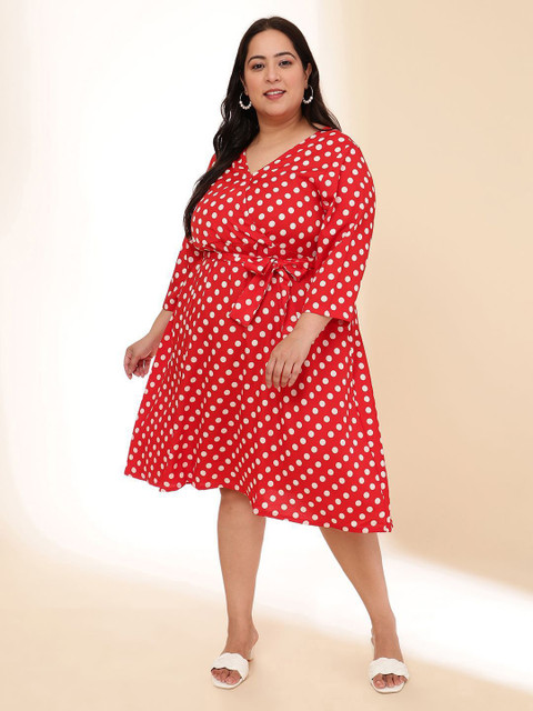 Sztori Women Polka Dot Print Tie-Ups Fit & Flare Dress