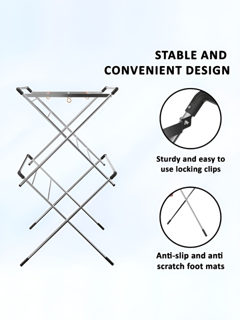 Myntra Elegant Homes Black & Silver Toned 3 Layer Foldable Cloth Stand - Image 5