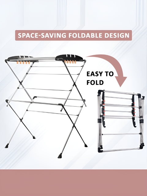 Myntra Elegant Homes Black & Silver Toned 2 Layer Foldable Cloth Stand - Image 4