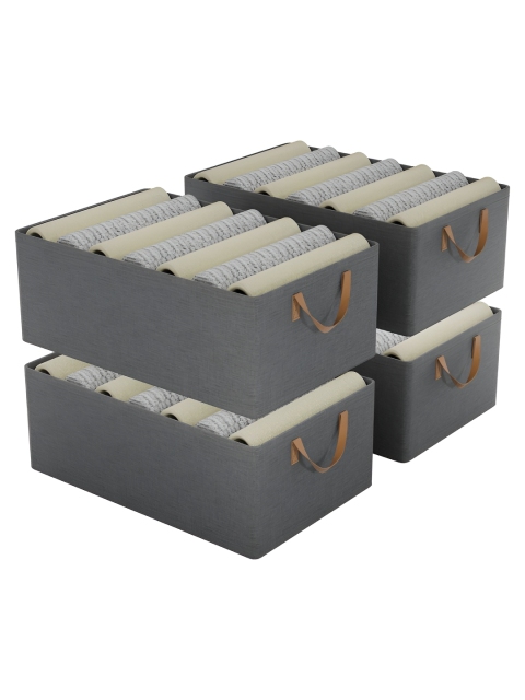 Aura Grey & Brown 4 Pieces Drawer Cloth Storage Organisers With Handles