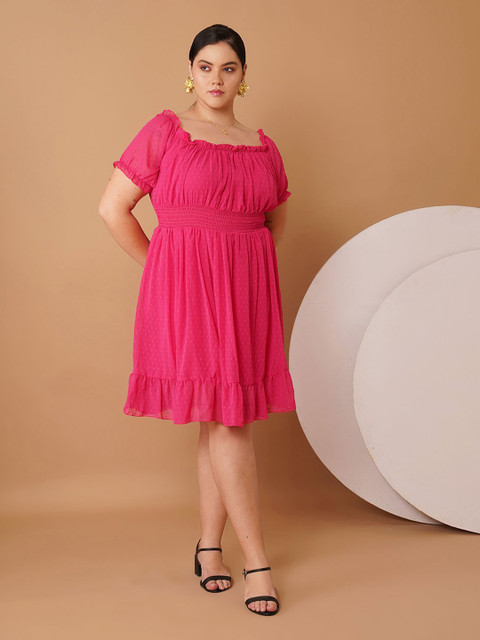 Sztori Women Puff Sleeves Fit & Flare Dress