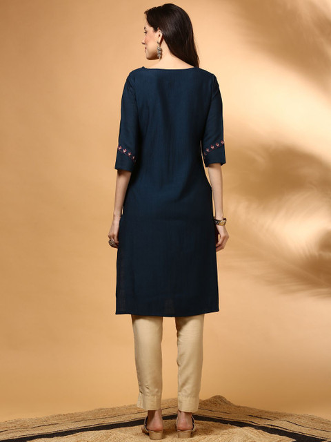 Anouk Floral Yoke Design Notch Neck Straight Kurta - Image 6