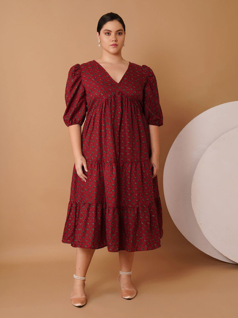 Sztori Women Ethnic Motifs Puff Sleeve Cotton Maxi Dress