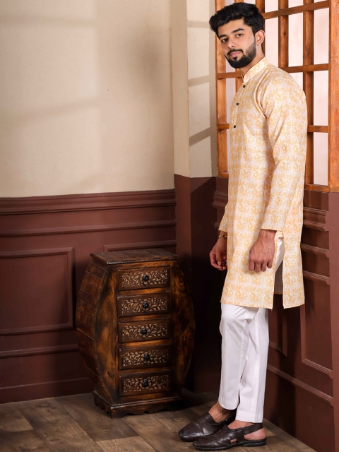 Koshin Men Ethnic Motifs Printed Regular Linen Kurta with Pyjamas