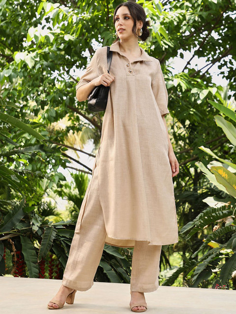 QISSA Women Regular Linen Kurta with Trousers