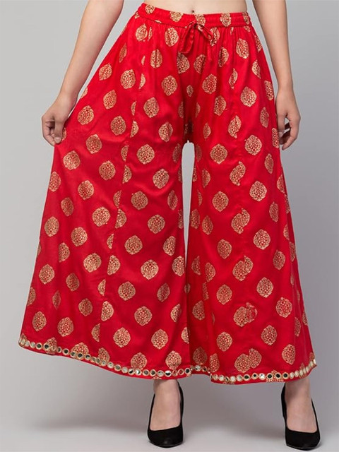 Aura Glam Women Floral Printed Flared Handloom Ethnic Palazzos