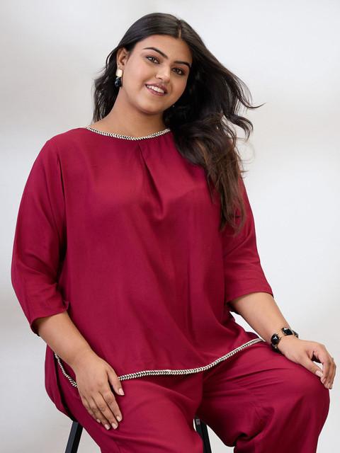 Globus Gloplus Round Neck Solid Plus Size Top & Trousers Co-Ord Set - Image 6