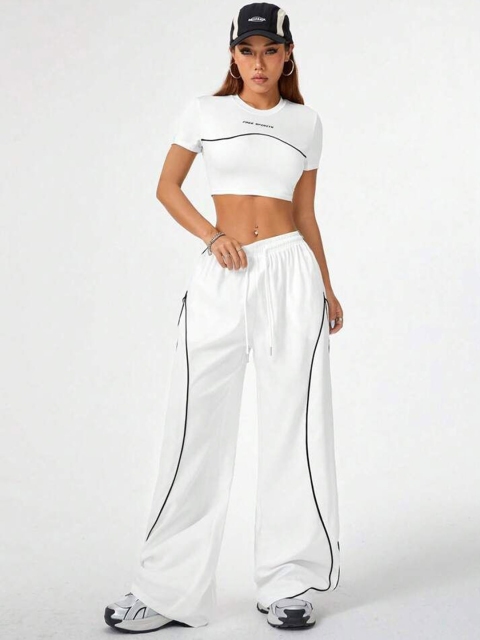 TABADTOD Women Striped Relaxed Loose Fit Easy Wash Parachute Trousers