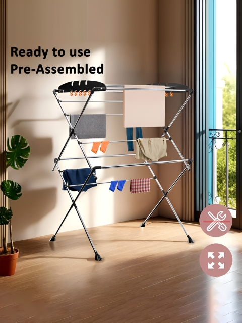 Myntra Elegant Homes Black & Silver Toned 2 Layer Foldable Cloth Stand - Image 6