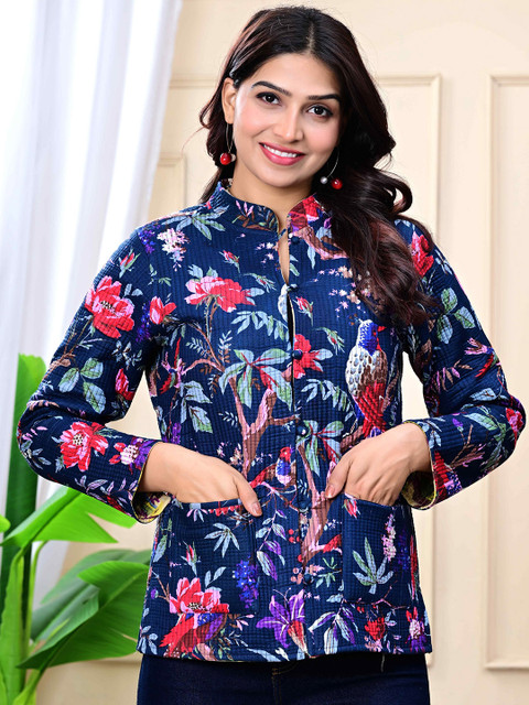 FCV Women Floral Printed Reversible Festive Tailored Jacket