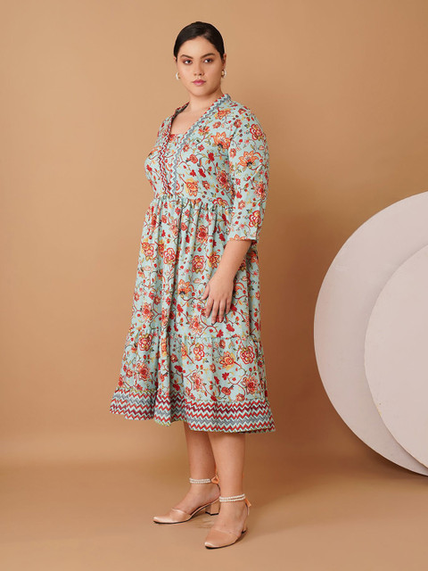 Sztori Women Floral Printed V-Neck Fit & Flare Midi Dress - Image 3