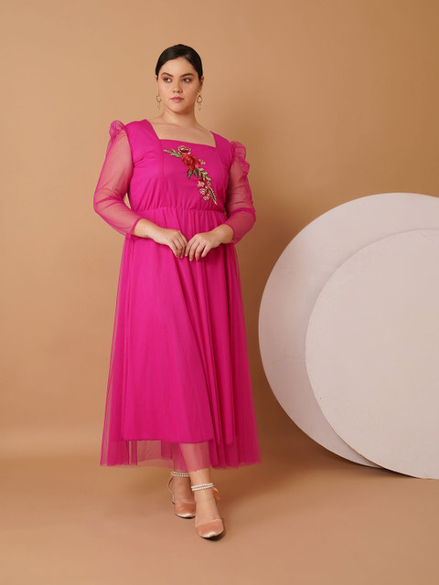 Sztori Women Plus Size Floral Net Maxi Dress