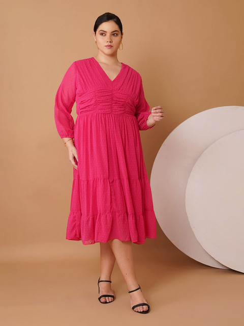 Sztori Women Puff Sleeves Fit & Flare Midi Dress